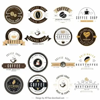 coffee logo templates collection flat sketch classic decor