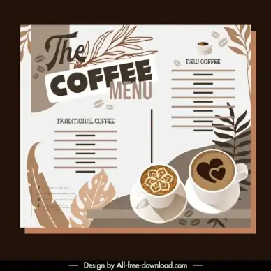 coffee menu template elegant classical brown decor