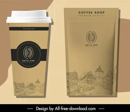 coffee packaging template handdrawn town scenery decor