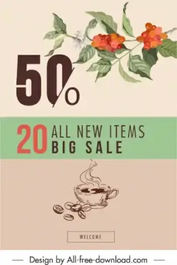 coffee sale poster classical plants decor