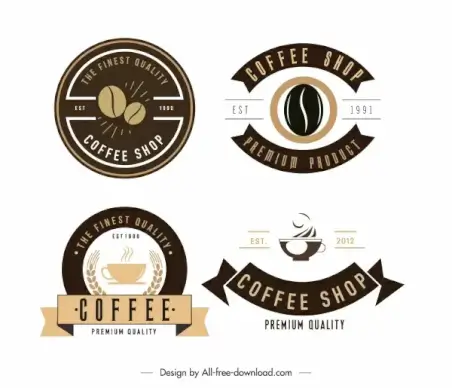 coffee shop logotypes dark bright flat decor