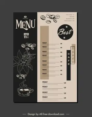 coffee shop menu template dark retro handdrawn