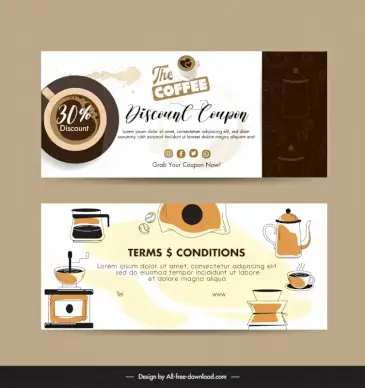 coffee voucher template classical handdrawn objects