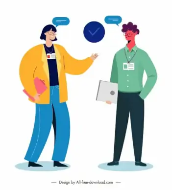 colleagues conversation icons cartoon characters sketch