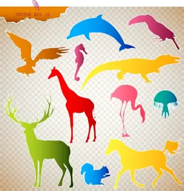 colored animals silhouettes vector illustration