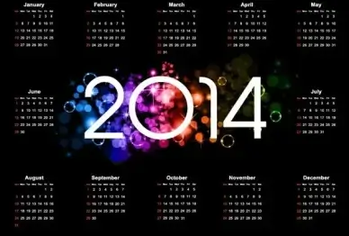 colorful14 calendar design on dark background