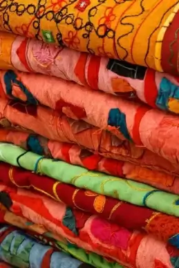 colorful fabrics stacked