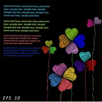 colorful hand drawing hearts template with text space