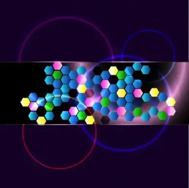 colorful neon light background hexagon circles decoration