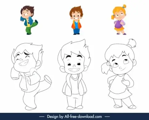 coloring book elements childhood characters cartoon design