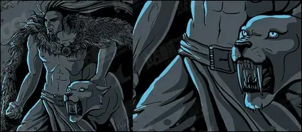 Comic style characters and leopard