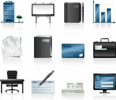 bank finance icons shiny colored modern symbols