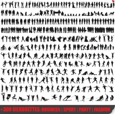 people activities icons collection dynamic silhouettes design