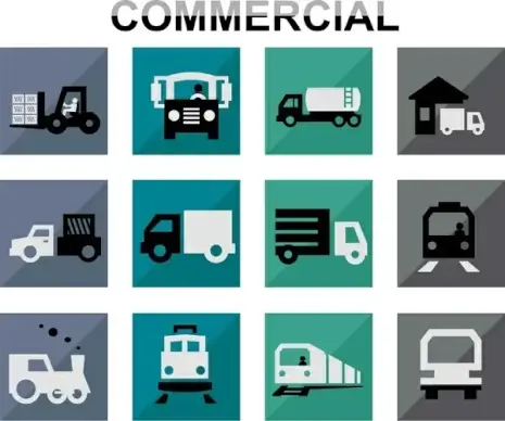 commercial concept icons illustration with various vehicles