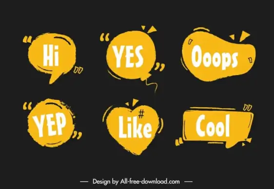 common label collection flat dynamic speech bubbles shapes