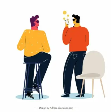 communication icons modern men sketch cartoon characters