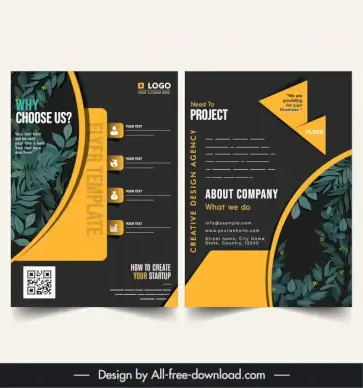 company flyer template elegant dark geometry leaves 