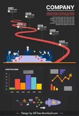 company infographic template dark cartoon business elements 