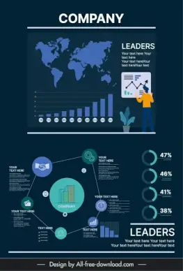 company infographic template flat dark business elements 
