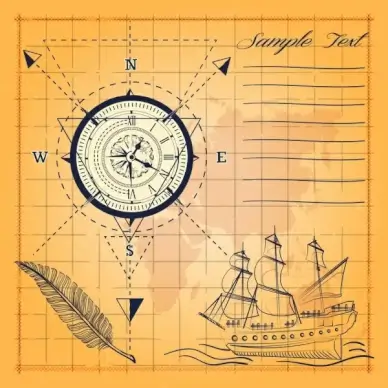 compass background ancient map handdrawn ship sketch