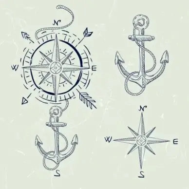 compass design elements handdrawn classical sketch various symbols