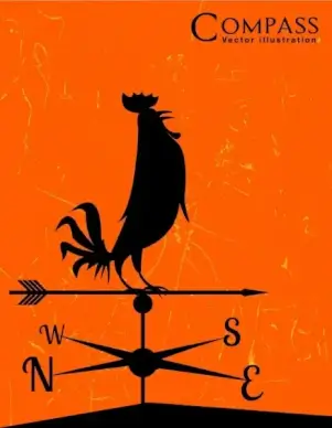 compass icon retro silhouette design rooster decor