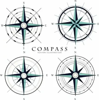 compass icons collection flat circle arrows decoration