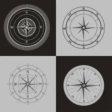 compass icons sets black white retro design