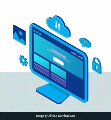 computer application function design elements modern blue 3d sketch