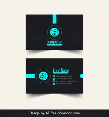 computer business card templates elegant dark contrast