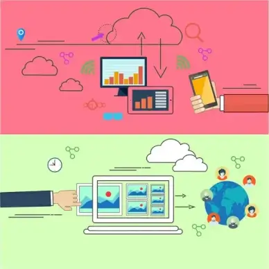 computing cloud concepts illustration with horizontal banners