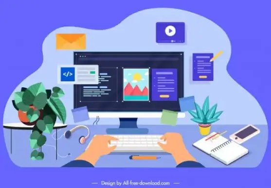 computing work background colorful digital elements sketch