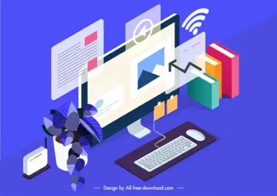 computing work conceptual background modern 3d digital elements