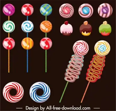 confectionery design elements colorful candies shapes sketch