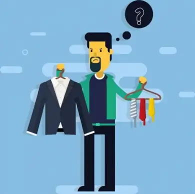 confuse drawing man vest tie icons colored cartoon