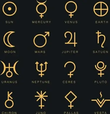 constellation sign design elements yellow flat shapes