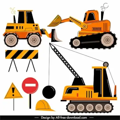construction design elements machines signboard sketch flat classic
