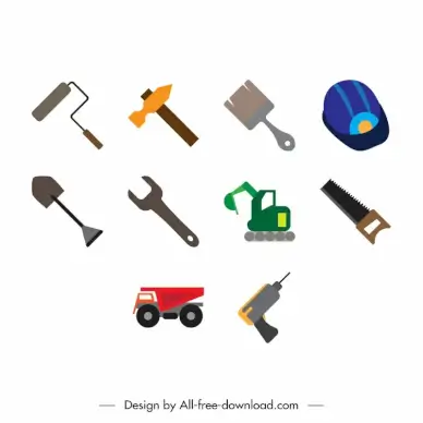 construction icon sets flat tools equipment symbols sketch