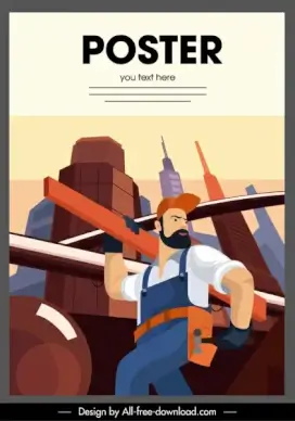 construction work poster cartoon character sketch