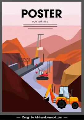 construction work poster site heavy equipment sketch
