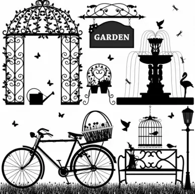 decorative elements icons elegant silhouettes sketch