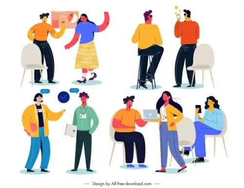 conversation icons colorful cartoon characters sketch