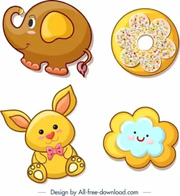 cookies templates elephant bunny cloud icons decor
