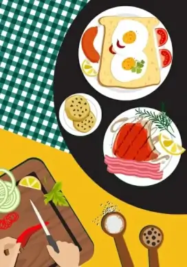 cooking background breakfast preparation icon multicolored decor