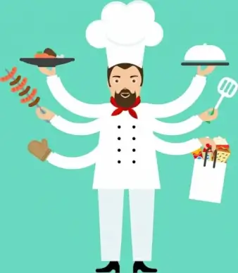cooking background male cook serving with multi hands