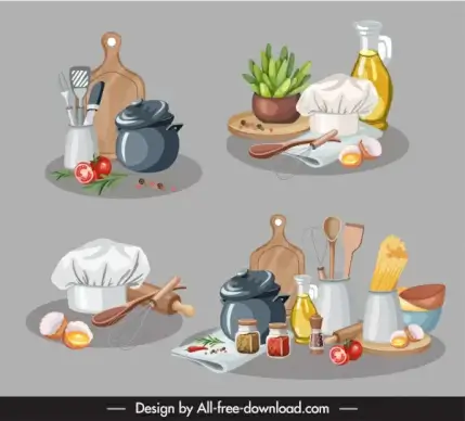 cooking design elements tools ingredients sketch classic design
