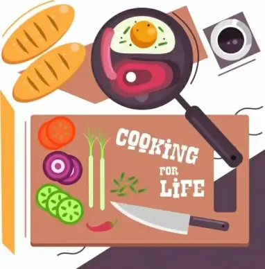 cooking poster breakfast preparation icons flat design