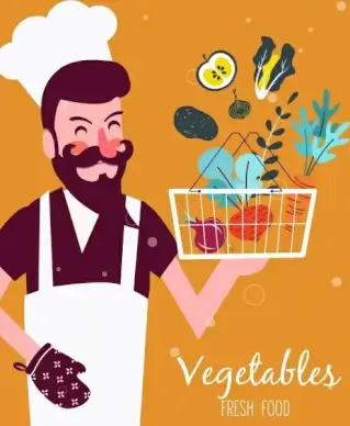 cooking work background chef vegetable basket icons