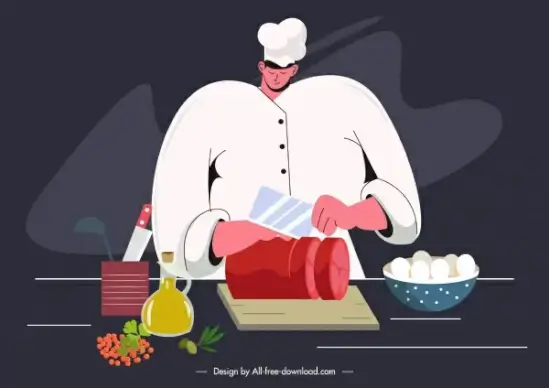 cooking work painting man preparing food sketch