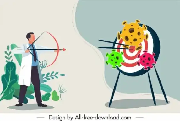 corona virus banner doctor shooting bacteria cartoon design